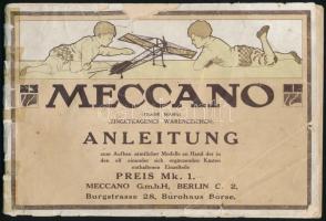 cca 1910-1930 Meccano fém építőjáték összeszerelési útmutató. Berlin, Meccano, 98 p. Német nyelven. Papírkötés, szakadt, sérült borítóval, a gerincen javítással.