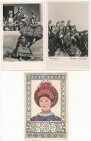 3 db RÉGI motívum képeslap: népviselet / 3 pre-1945 motive postcards: folklore