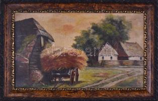 Mednyánszky jelzéssel: Falurészlet. Olaj, vászon, sérült. Fa keretben. 36x60 cm