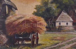 Mednyánszky jelzéssel: Falurészlet. Olaj, vászon, sérült. Fa keretben. 36x60 cm