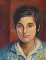 Mácsai jelzéssel: Női portré. Olaj, vászon, sérült. Fa keretben. 44,5x34,5 cm