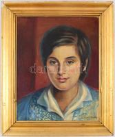 Mácsai jelzéssel: Női portré. Olaj, vászon, sérült. Fa keretben. 44,5x34,5 cm