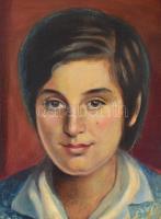 Mácsai jelzéssel: Női portré. Olaj, vászon, sérült. Fa keretben. 44,5x34,5 cm