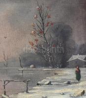 Neogrády jelzéssel: Téli táj. Olaj, vászon, sérült fa keretben. 26x31 cm
