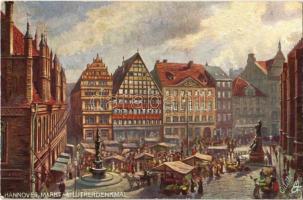 Hannover, Markt mit Lutherdenkmal / street view, market, monument. Raphael Tuck & Sons Oilette Serie Hannover No. 630 B.