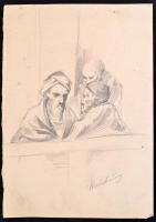 Munkácsy jelzéssel: Alakok. Ceruza, papír. 30x21,5 cm