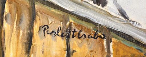 Perlrott jelzéssel: Téli táj. Olaj, papír, jobb felső sarkában törésnyommal. 41x33 cm