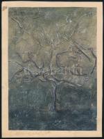 Olvashatatlan jelzéssel: Ágas-bogas fa. Vegyes technika, papír, Paris felirattal a jobb felső sarokban, vékony kartonra kasírozva. 21,5x15,5 cm