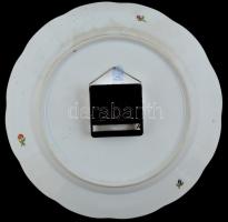 Herendi Viktória mintás falióra, kézzel festett, jelzett, apró kopásnyomokkal, müködik, d: 28 cm