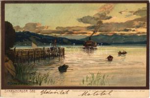 1906 Sternberg, Sternberger See / lake, steamship, boats. Kuenstlerpostkarte No. 1375. von Ottmar Zieher Kunstanstalt litho s: M. Zeno Diemer (EB)
