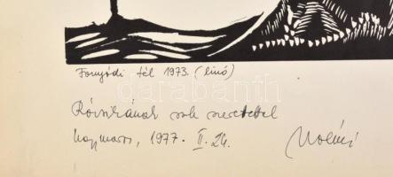 Tavaszy Noémi (1927-2018): Fonyódi tél 1973. Linómetszet, papír, jelzett, Tavaszy Noémi ajándékozási...