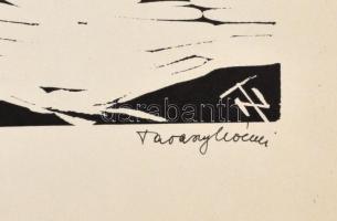 Tavaszy Noémi (1927-2018): Fonyódi tél 1973. Linómetszet, papír, jelzett, Tavaszy Noémi ajándékozási...