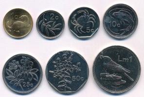 Málta 2001-2005. 1c - 1L (7xklf) forgalmi sor T:1- Malta 2001-2005. 1 Cent - 1 Lira (7xdiff) coin set C:AU
