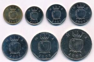Málta 2001-2005. 1c - 1L (7xklf) forgalmi sor T:1-
Malta 2001-2005. 1 Cent - 1 Lira (7xdiff) coin s...