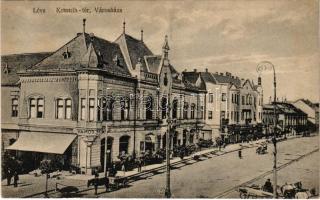 Léva, Levice; Kossuth tér, Városháza, Vámos M. üzlete / square, town hall, shops