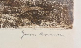 Gross Arnold (1929-2015): Bodrogpart. Rézkarc, papír, jelzett, üvegezett fa keretben, 23×30,5 cm