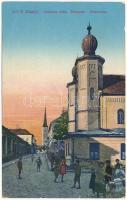 1928 Érsekújvár, Nové Zámky; Posta utca, zsinagóga / Postovna ulica / Postgasse / street, synagogue (fa)