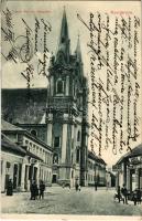 1914 Komárom, Komárnó; Szent András templom, Korén József és Leisz Nándor üzlete. Girch József kiadása / church, shops