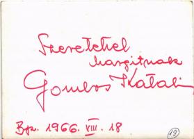 1966 Gombos Katalin(1929-2012) színésznő aláírt fotója, a hátoldalán dedikációjával, 8x11 cm