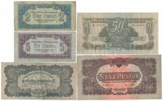 1944. 2P + 5P + 20P + 50P + 100P "A Vöröshadsereg Parancsnoksága" T:II-III- (100P T:II)