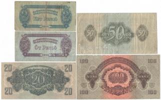 1944. 2P + 5P + 20P + 50P + 100P "A Vöröshadsereg Parancsnoksága" T:II-III- (100P T:II)