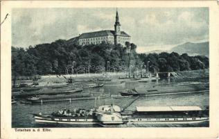 1925 Decín, Tetschen; castle, steamship, barges. J.B.W.I. 156/2. (EK)