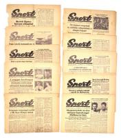 1956 Sport. I. évf. 3-13. sz., 1956. nov. 28-dec. 9., lyukasztás nyomokkal, felvágott lapokkal, közte durván felvágott lapokkal, lapszéleken kis szakadásokkal. Melbourne-i Olimpiával foglalkozó számok.
