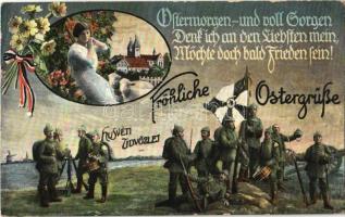 1910 Húsvéti üdvözlet / Fröhliche Ostergrüße / German military Easter greeting postcard with soldiers. M.B.L. 1478. (EK)