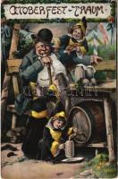 1907 Oktoberfest-Traum / beer drinking, drunk. Heliocolorkarte von Ottmar Zieher. Emb. (EK)