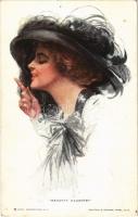 Naughty, naughty! Lady art postcard. Charle Scribners Sons. Reinthal & Newman No. 185. s: Harrison Fisher (pinhole)