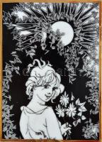 Hollóházi Jurcsák László által tervezett mintával díszített porcelán plakett, matricás, jelzett, kis kopásnyomokkal, 12×8,5 cm
