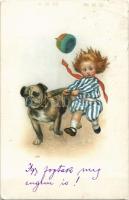 1926 Child with dog. M.M. Nr. 1234. (EB)