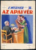 Földes Imre (1881-1948): E. Werner - Az apai vér II., könyvborító terv. Akvarell, papír, jelzett, 21×15 cm