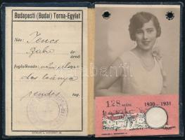 1930-31 a Budapesti (Budai) Torna Egylet fényképes tagsági igazolványa, néhai alezredes leánya, rendes tag részére kiállítva
