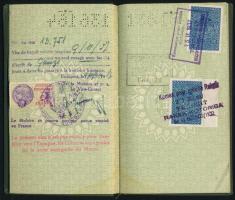 1937 Magyar Királyság fényképes útlevele, rendőr fogalmazó részére kiállítva, francia és horvát beje...