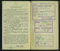 1937 Magyar Királyság fényképes útlevele, rendőr fogalmazó részére kiállítva, francia és horvát beje...