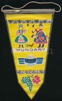 cca 1960 "IBUSZ Hungary/Hongrie" feliratú népi motívumos zászló, 25x15 cm