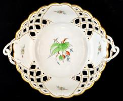 Herendi csipkebogyó mintás áttört kínáló, kézzel festett, jelzett, hibátlan. d: 22 cm, m: 8 cm