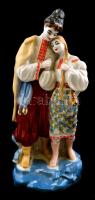 Orosz szerelmespár népviseletben, kézzel festett, jelzett hibátlan / Russian lovers in national costumes chinaware statue, 28cm