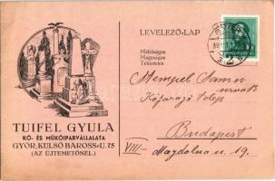 1939 Győr, Tuifel Gyula kő- és műkő iparvállalata reklámlapja. Külső Baross út 75. (az újtemetőnél) Tuifel Gyula saját levele Stempel pesti kőfaragótelepére (EB)