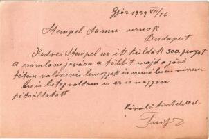 1939 Győr, Tuifel Gyula kő- és műkő iparvállalata reklámlapja. Külső Baross út 75. (az újtemetőnél) ...