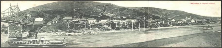 1909 Tokaj, látkép a világhírű szőlőkkel, gőzhajó, híd. 3-részes kihajtható panorámalap. Helm Sámuel kiadása / 3-tiled folding panoramacard (EK)