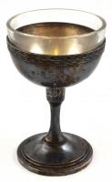 cca 1920-30 WMF fém kehely, eredeti üveg betéttel, minimális csorbával, jelzett, m: 13,5 cm