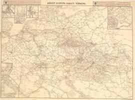 cca 1910 Közép-Európa vasuti térképe, Bp. Posner Károly Lajos és fia, hajtásnyomokkal, a hajtásnyomok mentén kis lyukakkal, 52x70 cm./ cca 1910 Railroad map of Central Europe, with litlte holes, 52x70 cm.