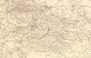 cca 1910 Közép-Európa vasuti térképe, Bp. Posner Károly Lajos és fia, hajtásnyomokkal, a hajtásnyomo...