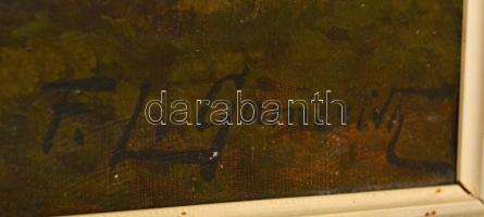 F.L. Gamerith (?-?): Hegyvidéki romantikus táj, 1900 körül. Olaj, vászon, jelzett, enyhén sérült fa ...