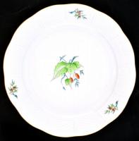 Herendi csipkebogyó mintás lapos tányér, kézzel festett, jelzett, hibátlan. d: 25,5 cm