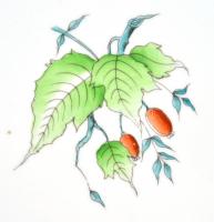 Herendi csipkebogyó mintás lapos tányér, kézzel festett, jelzett, hibátlan. d: 25,5 cm