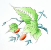 Herendi csipkebogyó mintás süteményes / felvágottas tál, kézzel festett, jelzett, hibátlan. d: 43,5 ...