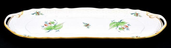 Herendi csipkebogyó mintás süteményes / felvágottas tál, kézzel festett, jelzett, hibátlan. d: 43,5 ...